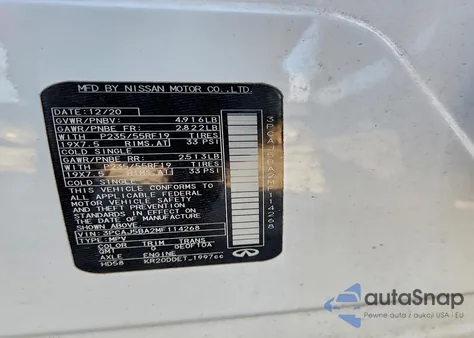 2021 Infiniti Qx50 Luxe z USA, uszkodzony, nr VIN 3PCAJ5BA2MF114268